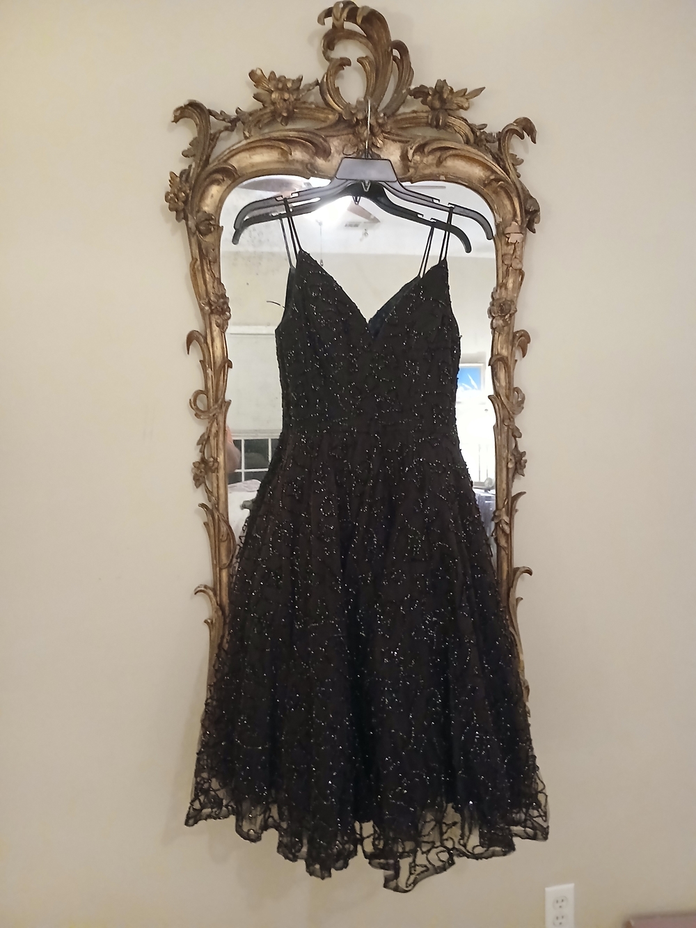 Vintage Black Beaded V-Neck Midi Dress